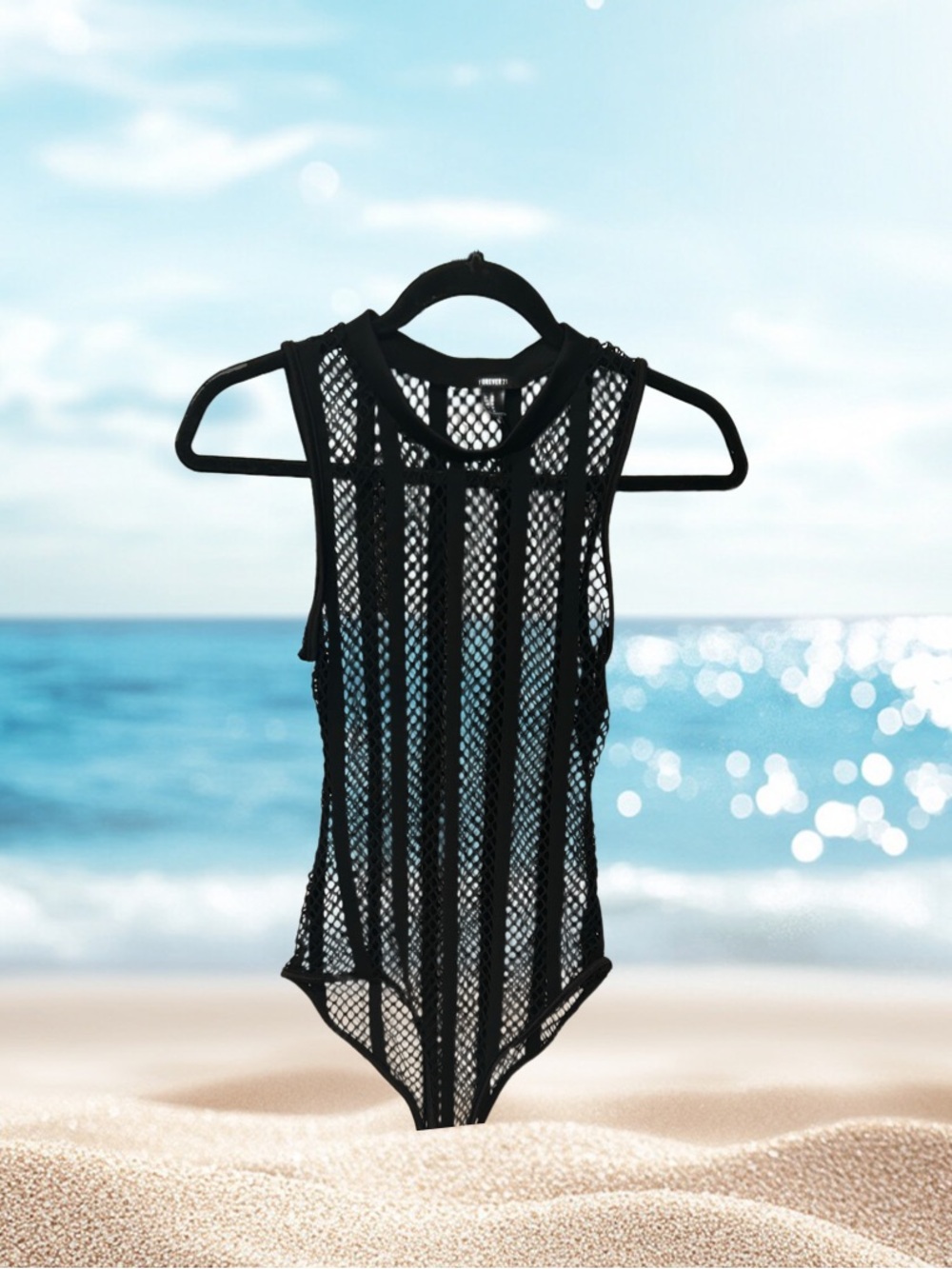Forever 21 Black Mesh Womens One-Piece Bodysuit.  Sz. M.     280